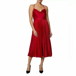 Laundry by Shelli Segal Red spaghetti strap crisscross back, full pleated dress